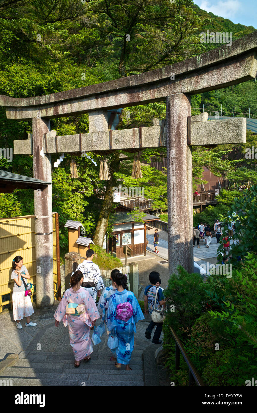 Tourists and pilgrims exploring the Kiyomizu-dera Temple. Stock Photo