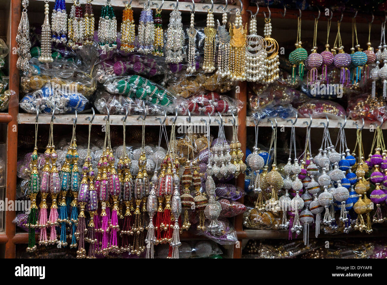 New Delhi, India. Jewelry in a Market Shop. Stock Photo