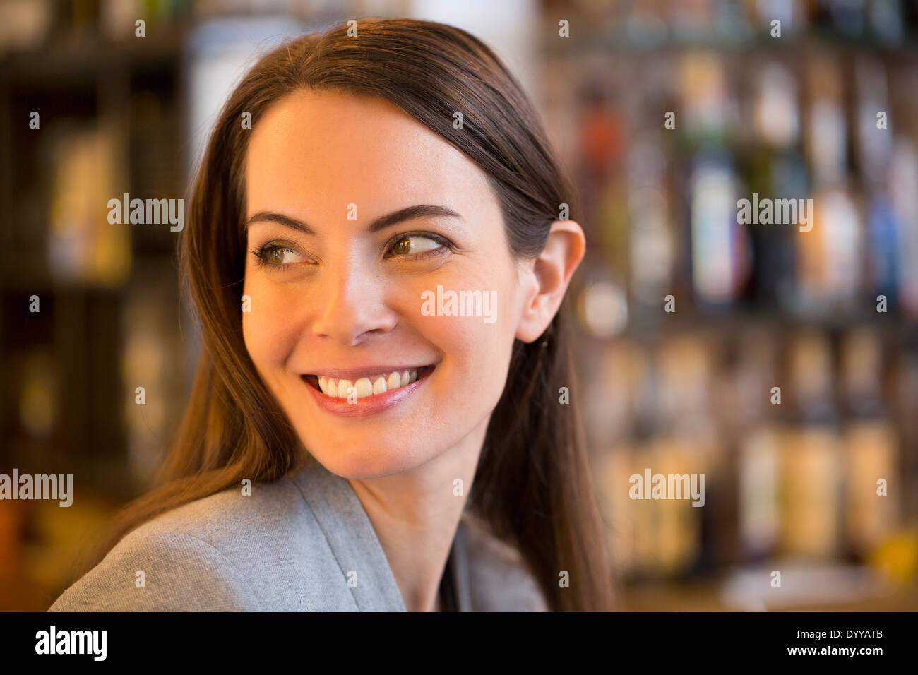 beautiful female coffee bar smiling Stock Photo