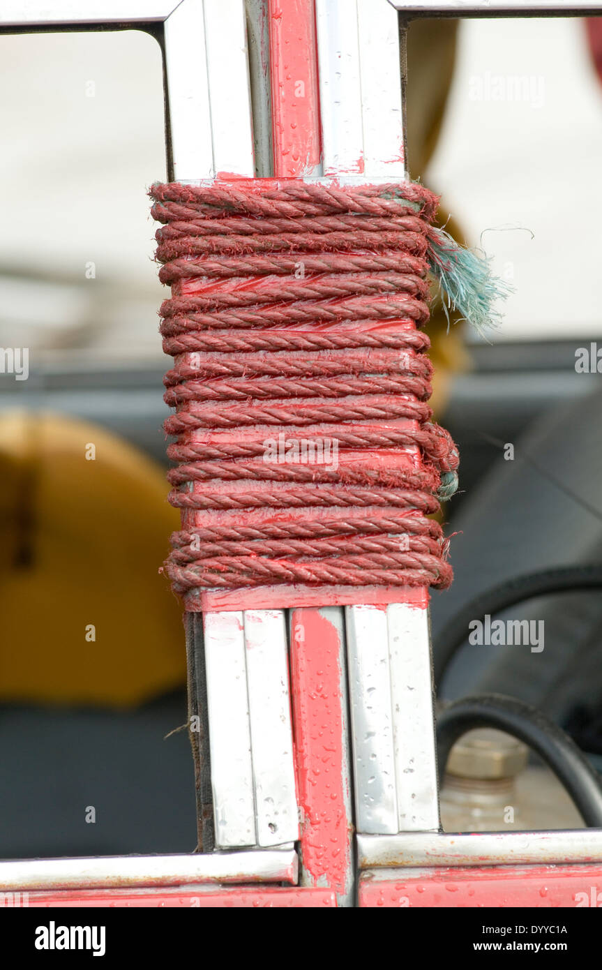 rope used to hold the doors together on a banger racing demolition derby car Stock Photo