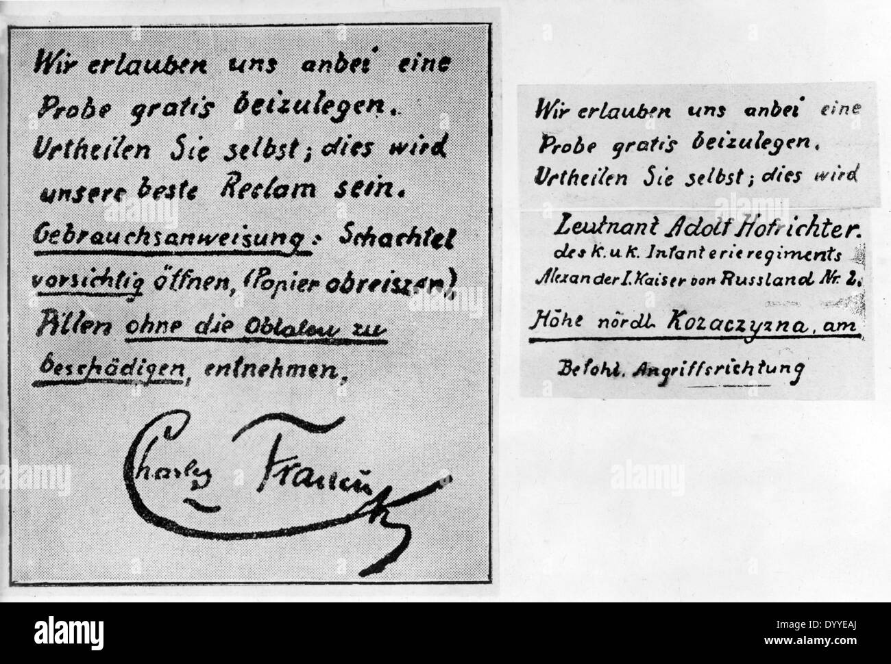 Handwriting of Adolf Hofrichter Stock Photo