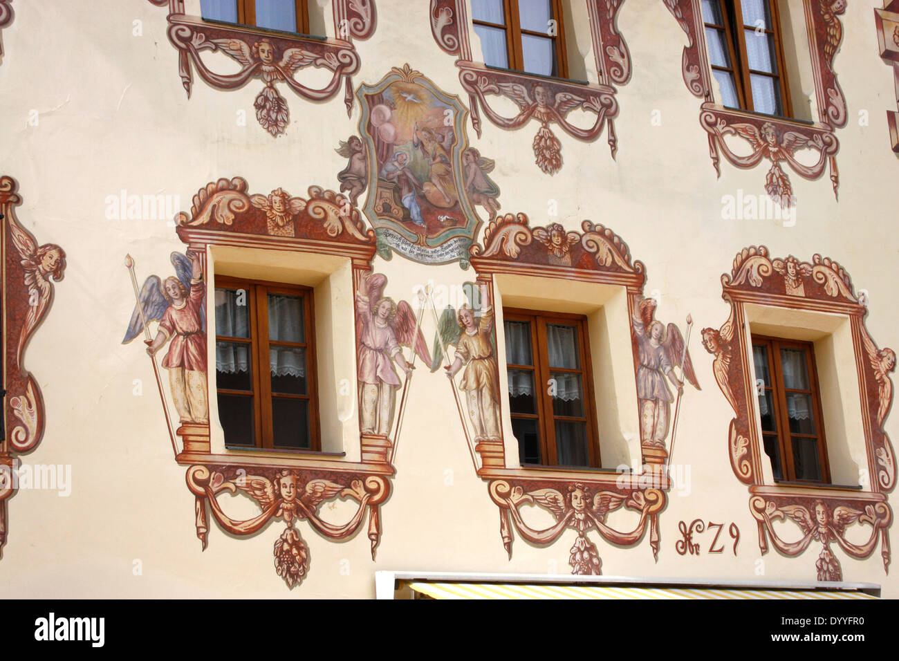 Beautifully  decorated windows on a typical Tyrolean restaurant ,hotel...in the Austrian Tyrol.Austria. Stock Photo