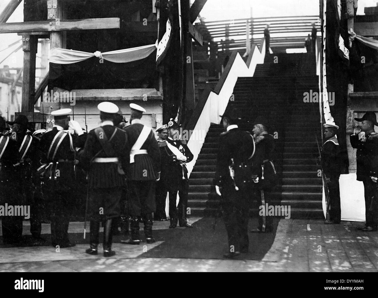 Tsar Nikolaus II.attends the keel laying of the Russian cruiser 'Almas', 1902 Stock Photo