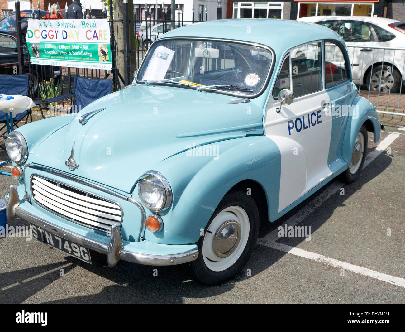Morris Minor police car on display in Sandbach Cheshire UK Stock Photo