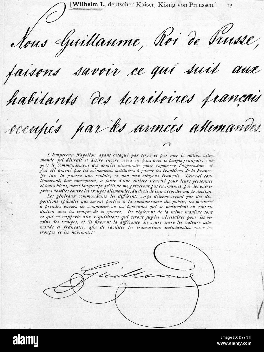 The proclamation of William I, 10.08.1870 Stock Photo