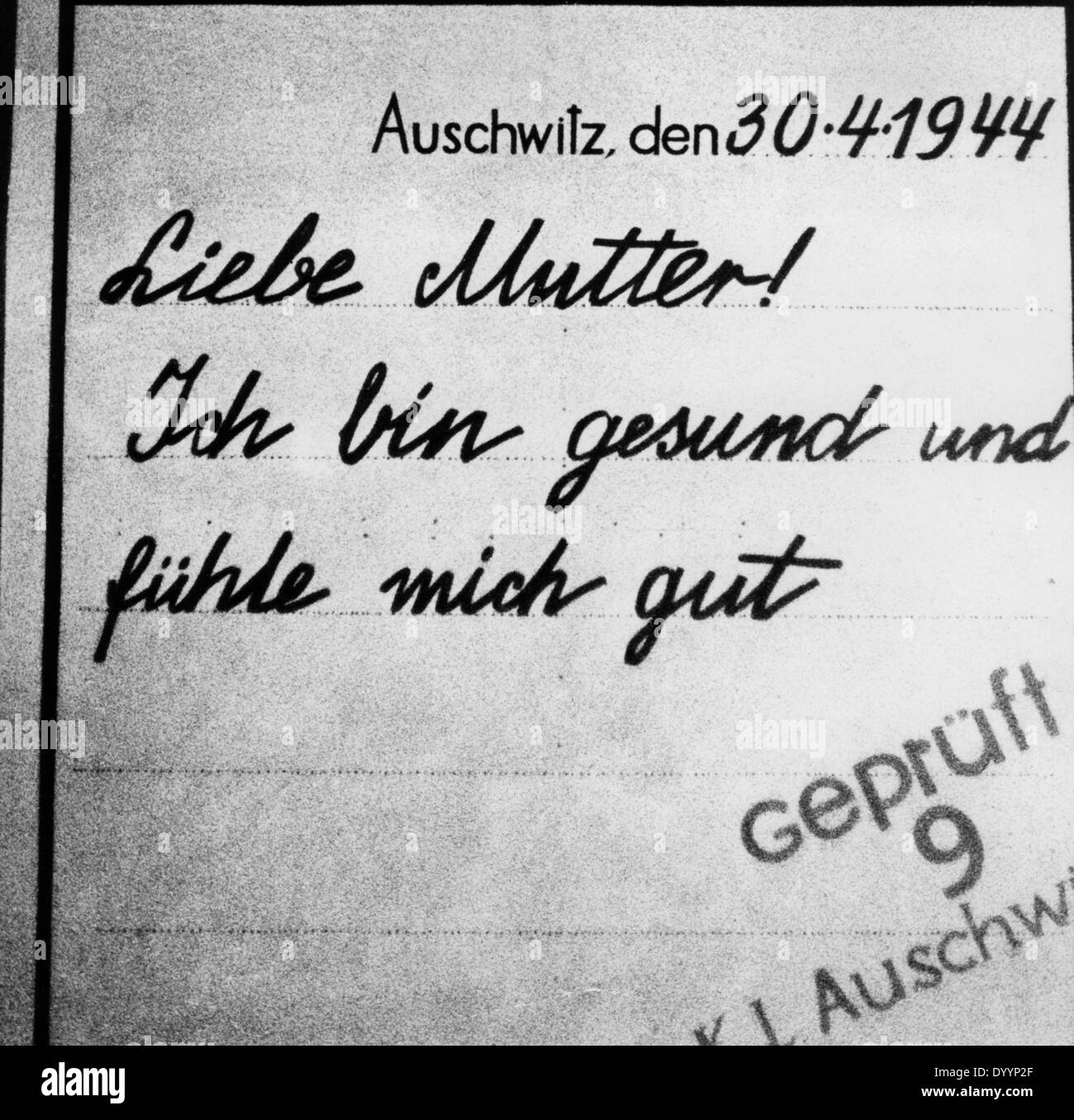 Grußkarte aus dem KZ Auschwitz Stock Photo