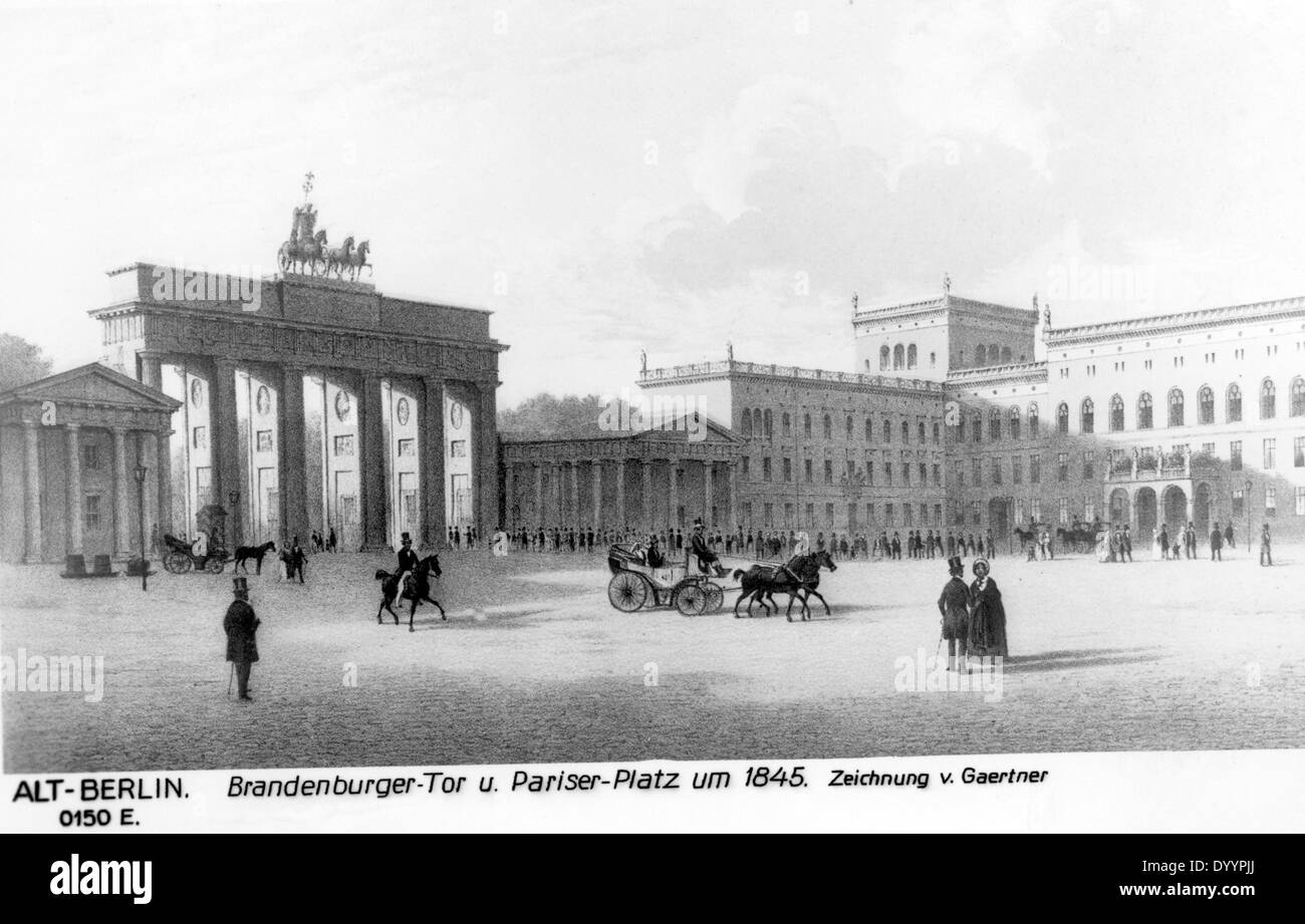 Picture of Brandenburg Gate in Berlin, 1845 Stock Photo