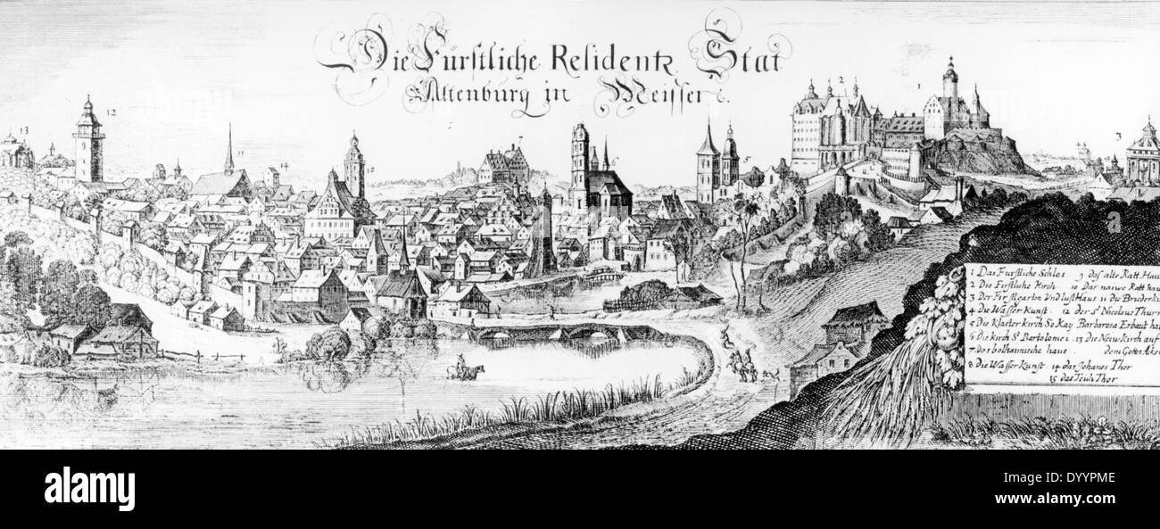 Engraving of the city of Altenburg around 1650 Stock Photo Alamy