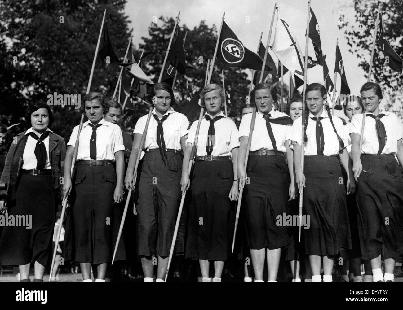 Girls with flags, 1937 Stock Photo