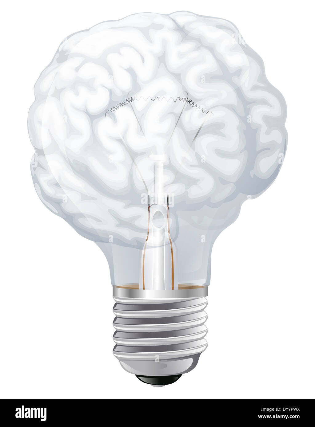Conceptual illustration of a light bulb shaped like a human brain ...