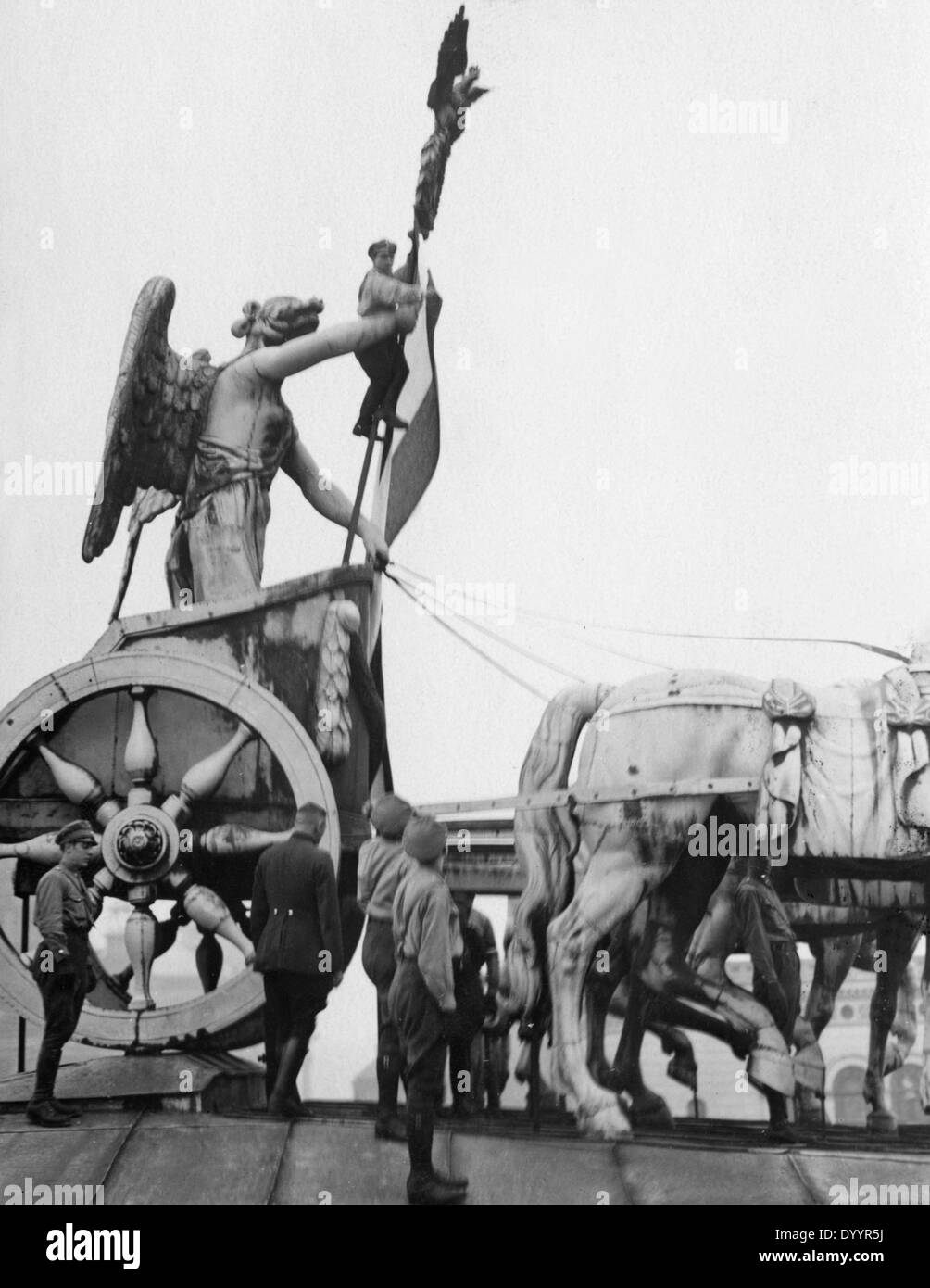 Hoisting of the black-white-red flag on the Brandenburg Gate, 1933 Stock Photo