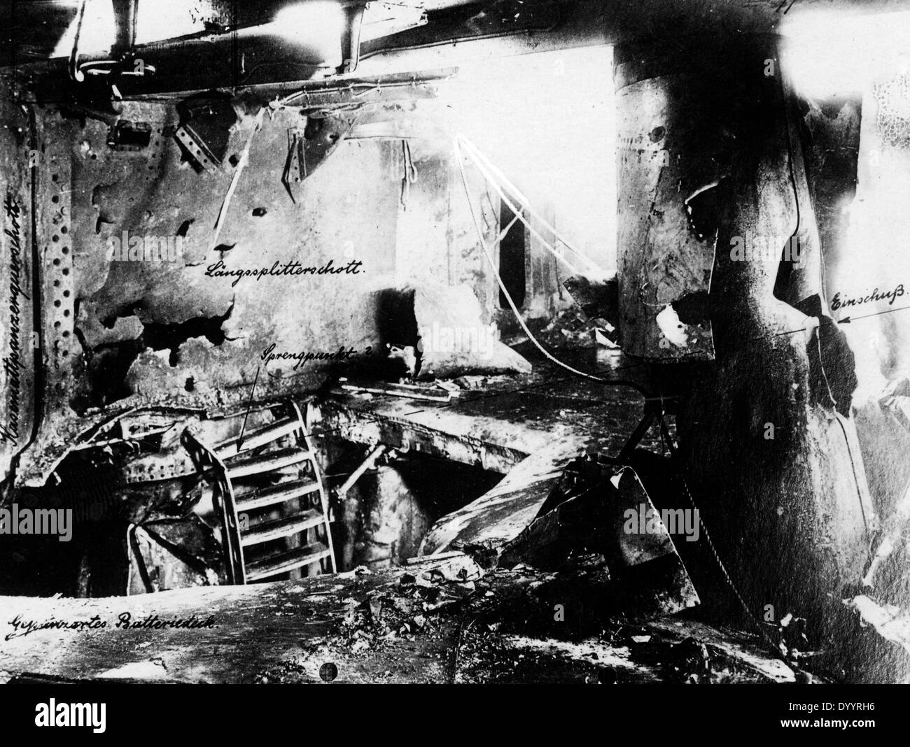 Damaged gun deck of the 'Seydlitz', 1916 Stock Photo