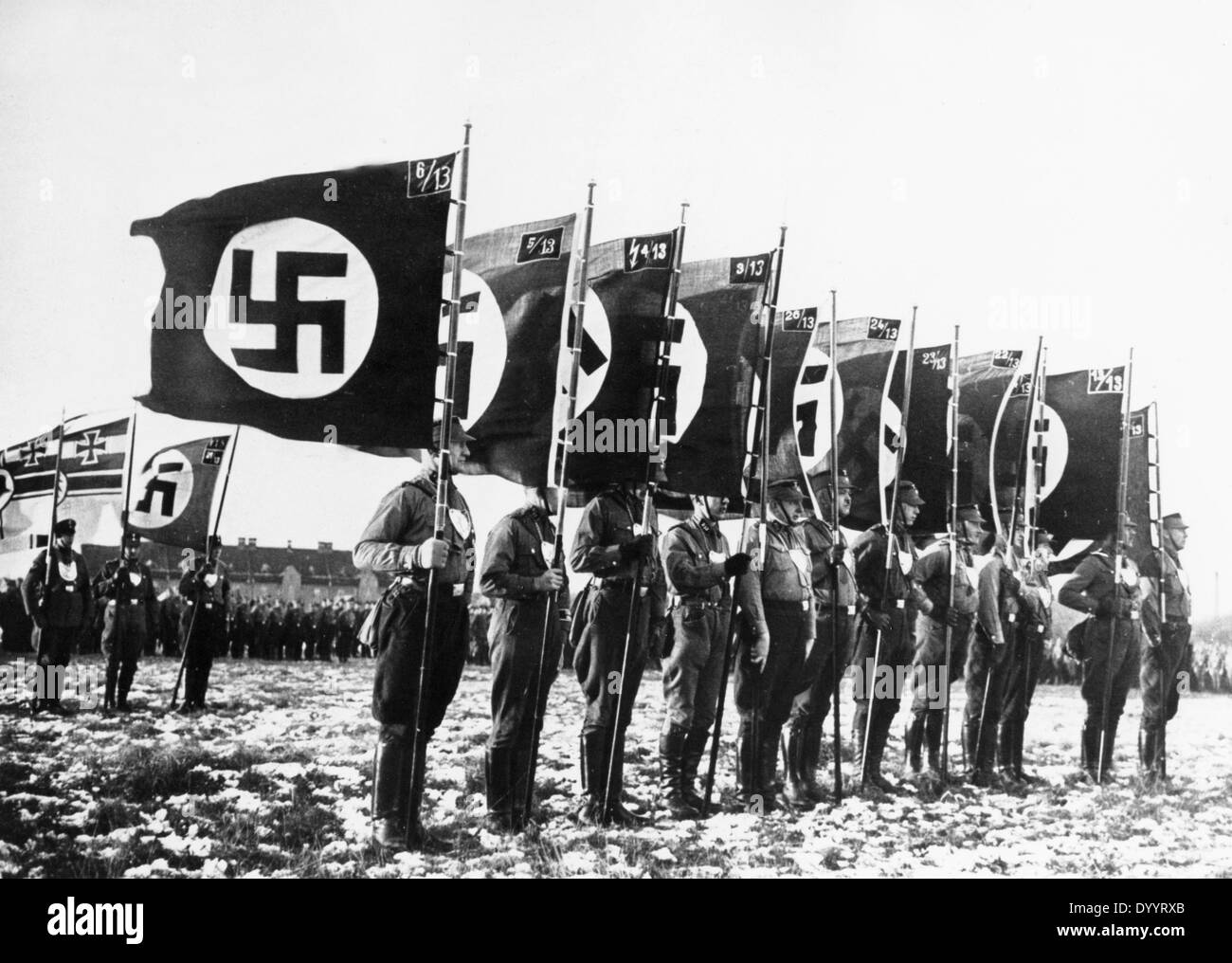 SA men with flags in Berlin Marienfelde, 1933 Stock Photo