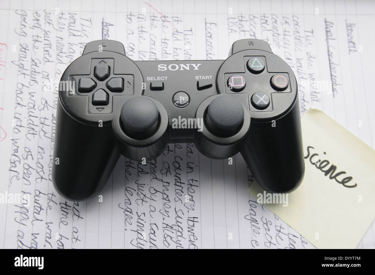 https://c8.alamy.com/comp/DYYT7M/sony-playstation-2-ps2-game-controller-on-a-page-of-homework-DYYT7M.jpg