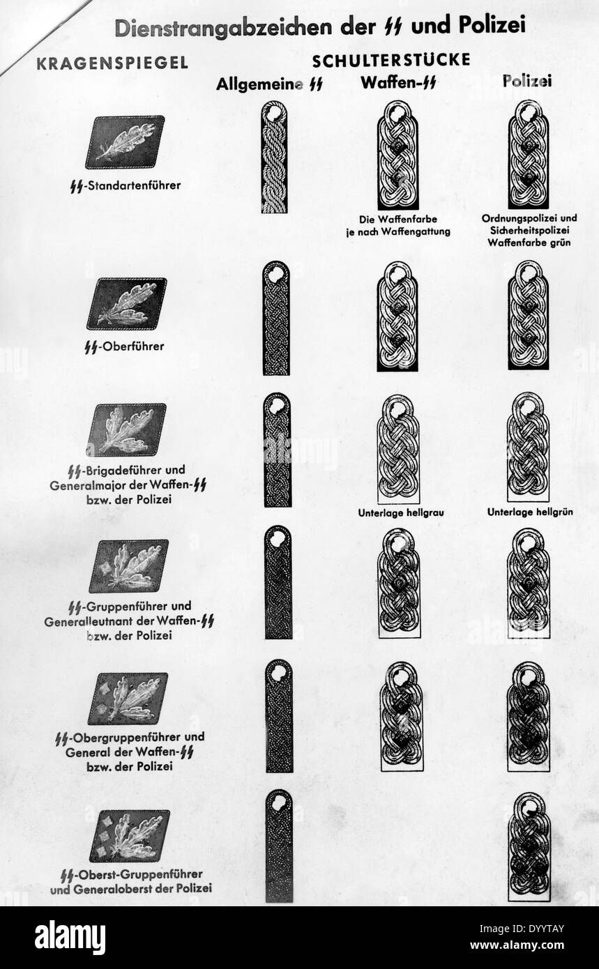 Rank marks of the SS and police during the Nazi regime Stock Photo