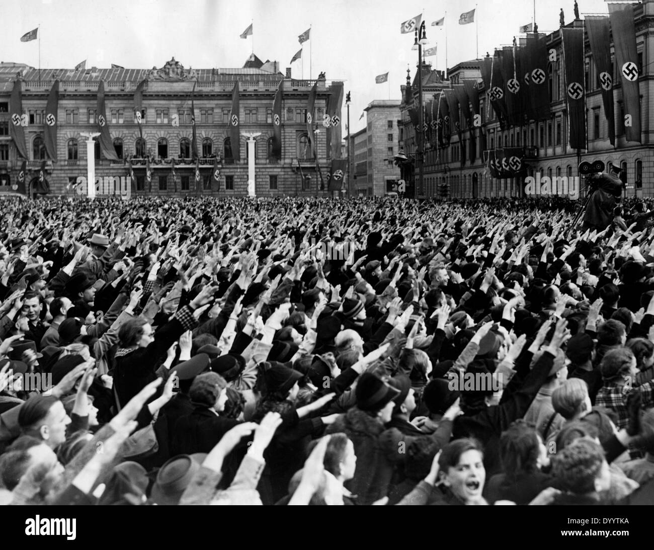 Mass enthusiasm on Adolf Hitler's 50th birthday, 1939 Stock Photo