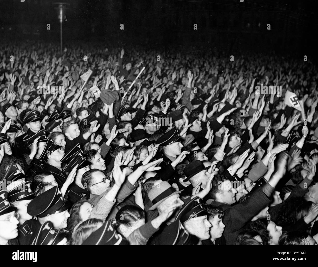 Cheering crowd celebrates the annexation of Austria, 1938 Stock Photo