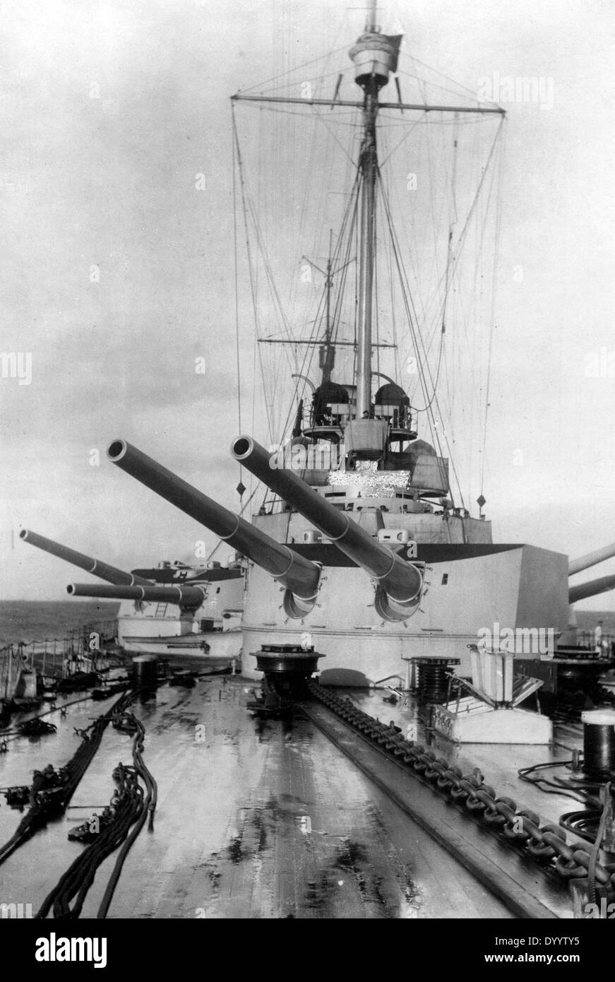 Gun turrets of a German warship, 1916 Stock Photo