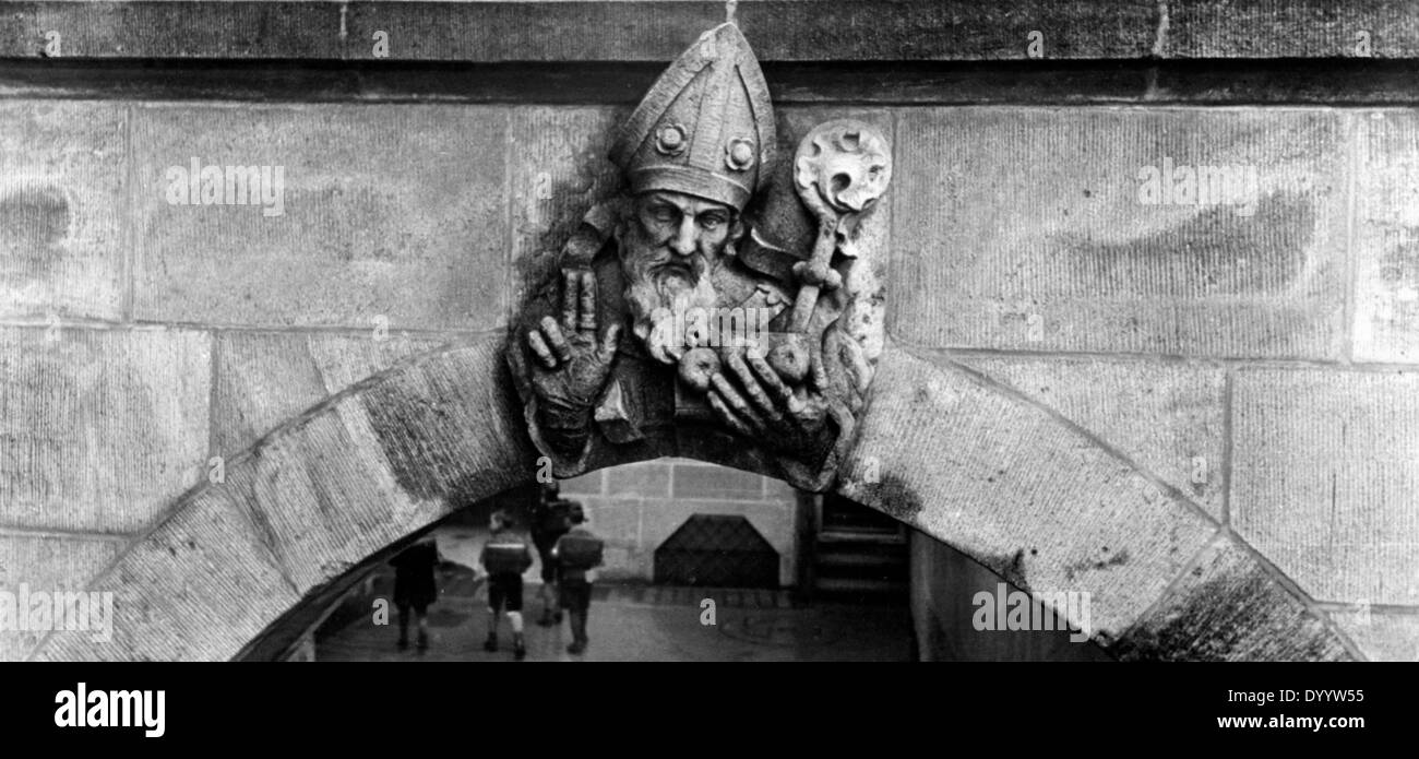 Saint Nicholas on the Minster of Ueberlingen, 1937 Stock Photo
