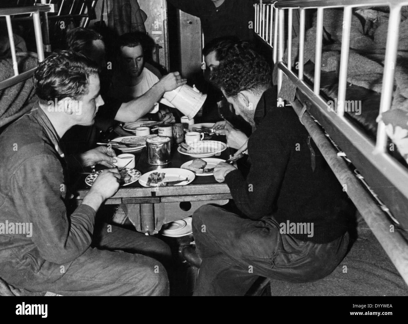 Crew of a german submarine boat having lunch Stock Photo