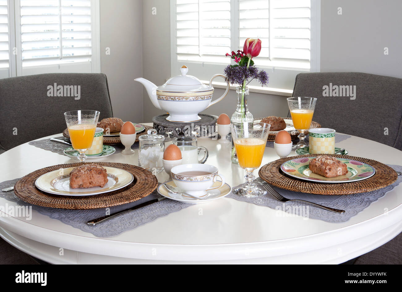 Continental Breakfast Table Setting With Tea In A Cup High Resolution
