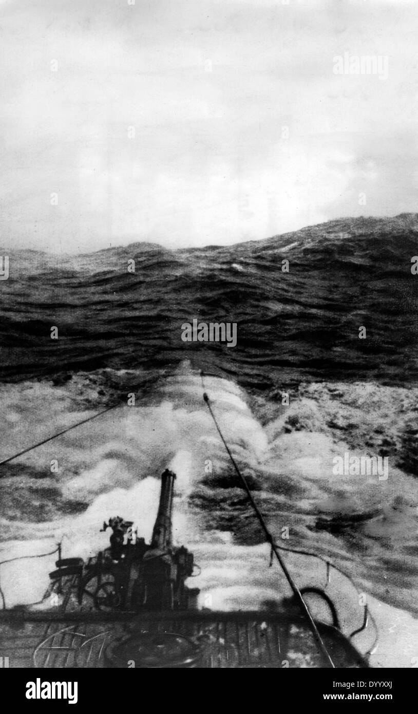 German submarine in rough seas in World War I Stock Photo