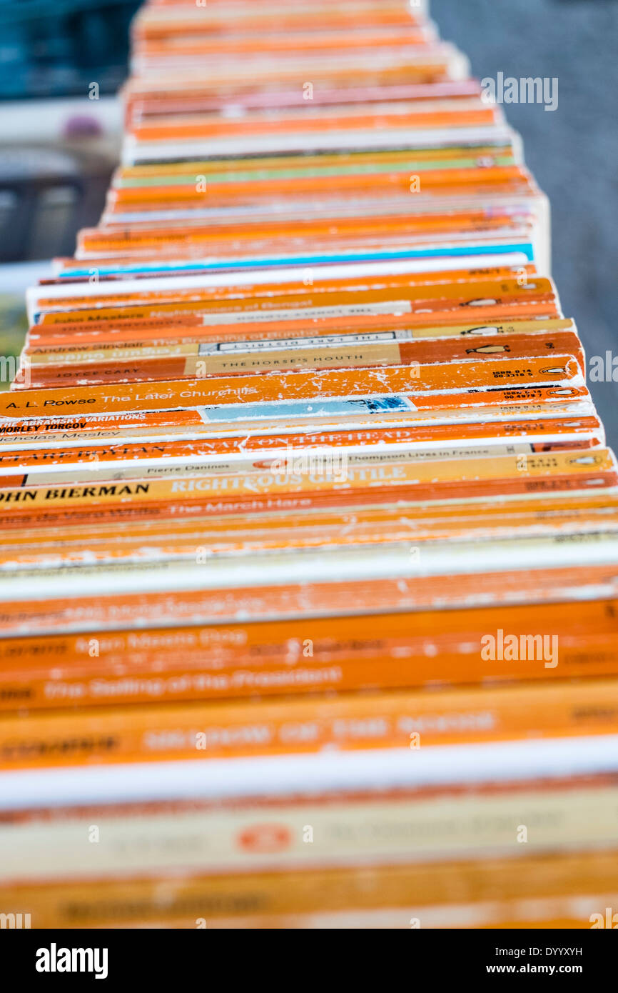 Second-hand book stalls on the Thames at Southbank in central London United Kingdom Stock Photo