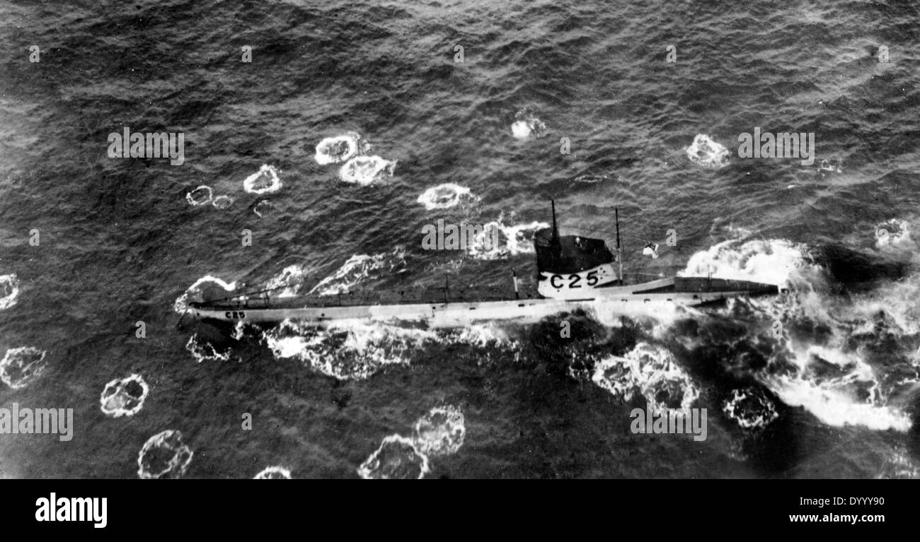 Attack of the English submarine C 25 in World War I Stock Photo