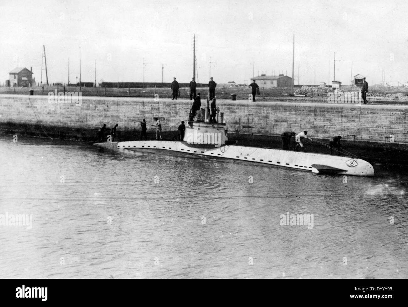 German submarines in a Flemish harbour, 1918 Stock Photo