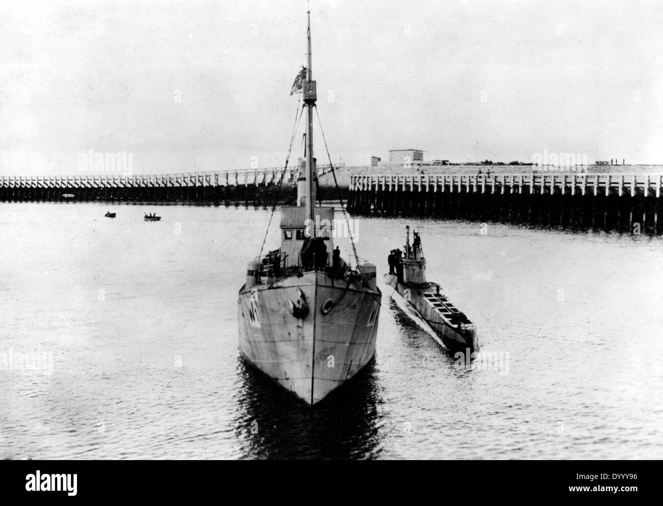 German submarine in a Flemish port, 1916 Stock Photo