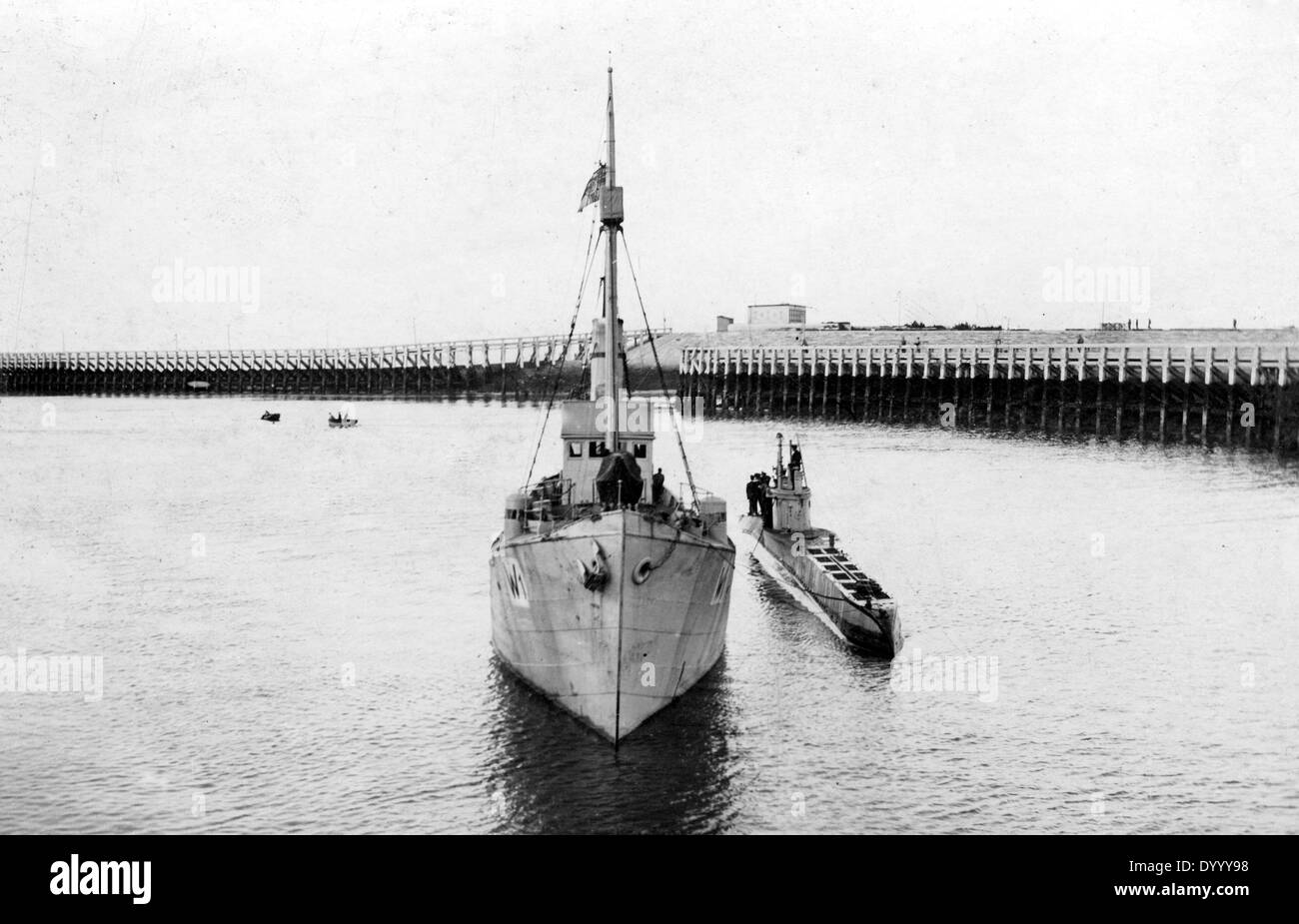 German submarine in a Flemish port, 1916 Stock Photo