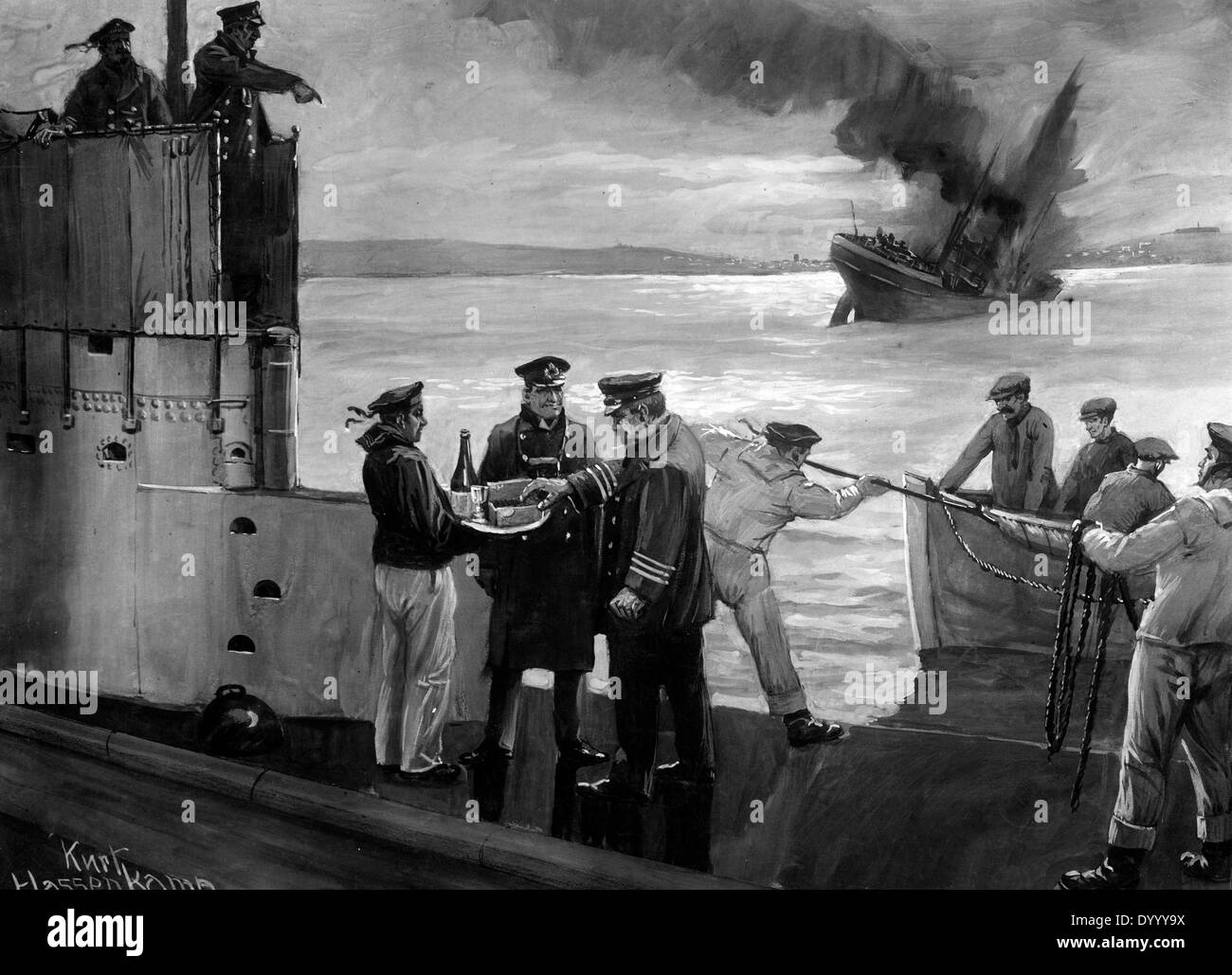 U 9 under the command of Otto Weddigen in the First World War Stock Photo