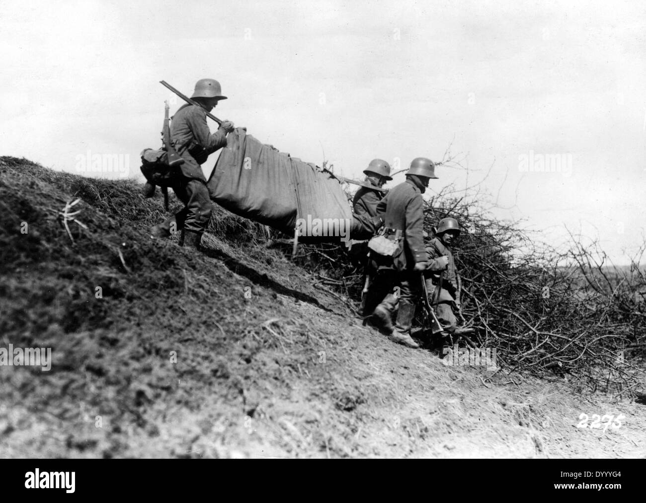 Transportation of a wounded soldier during the First world War Stock Photo