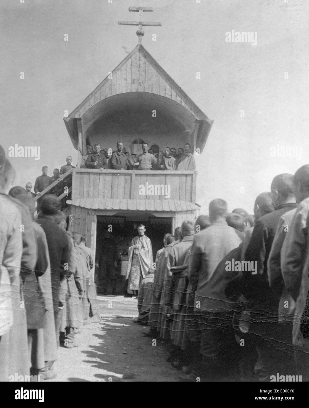 Russian prisoners hold a service, 1915 Stock Photo