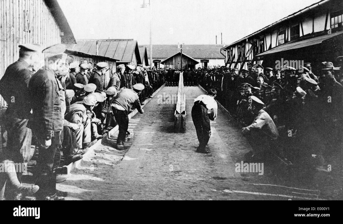 Russian prisoners at a bowling alley, 1917 Stock Photo