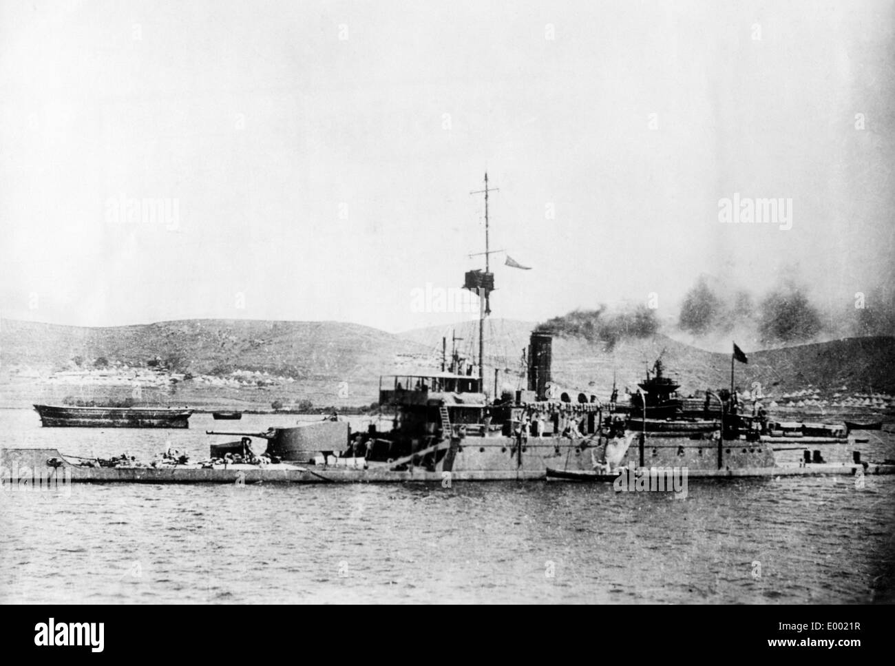 Humber class monitor in the bay of Moudros, 1916 Stock Photo