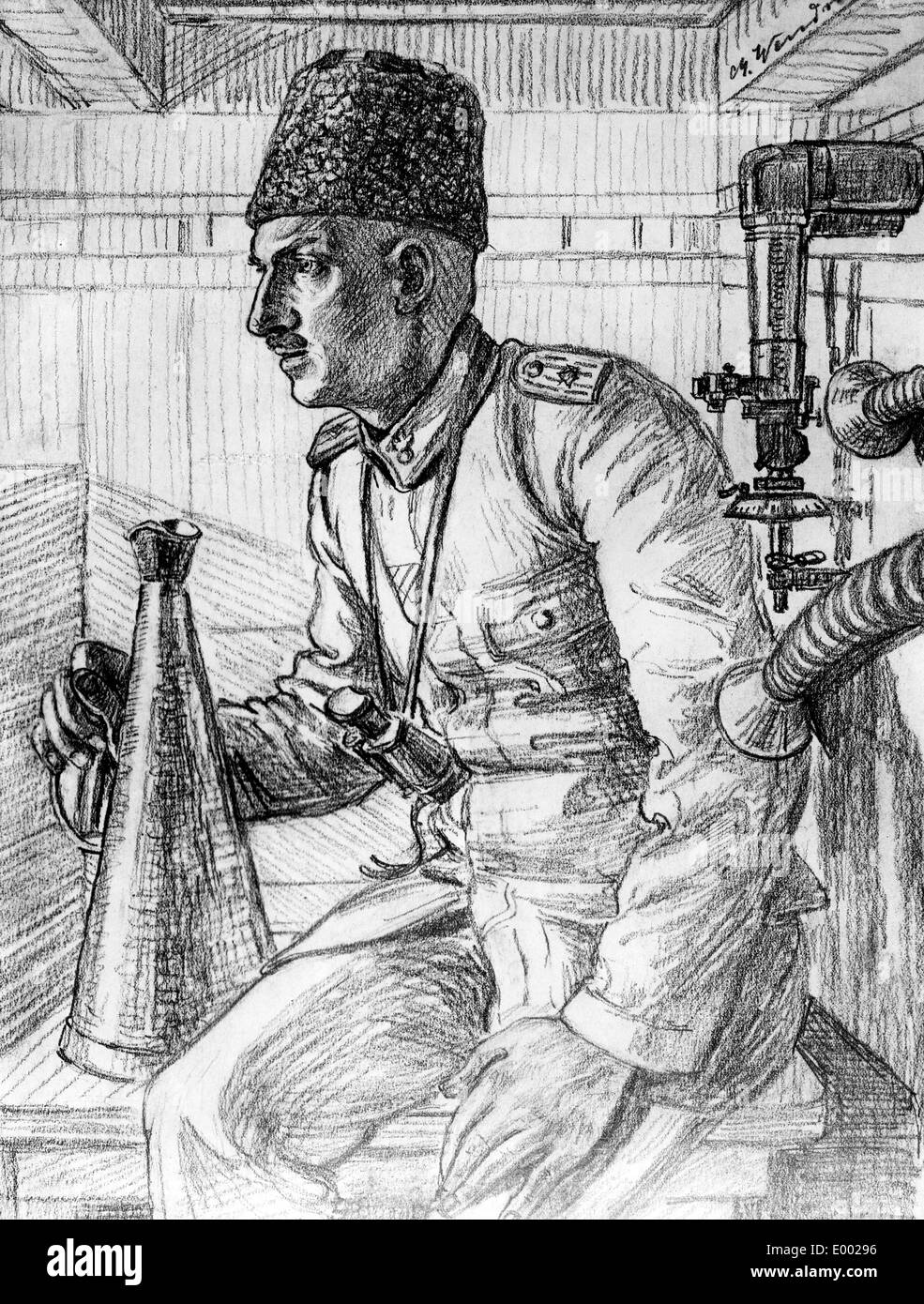 Drawing of a battery commander, 1917 Stock Photo