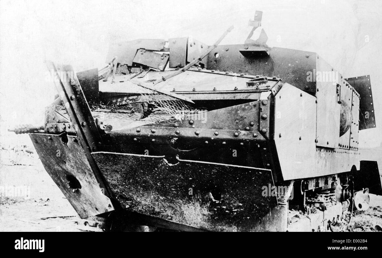 Französischer Panzer an der Aisne, 1917 Stock Photo