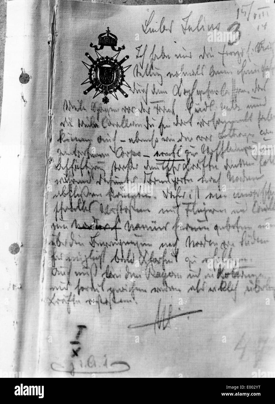 Hand-written letter of Wilhelm II., 1914 Stock Photo