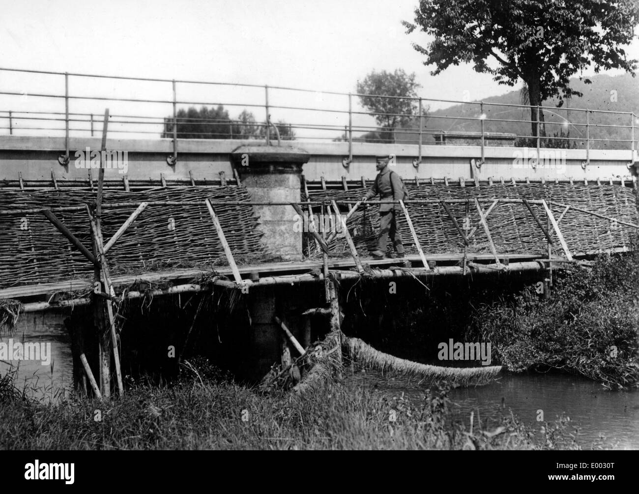 Wooden bridge in the Vosges, 1916 Stock Photo