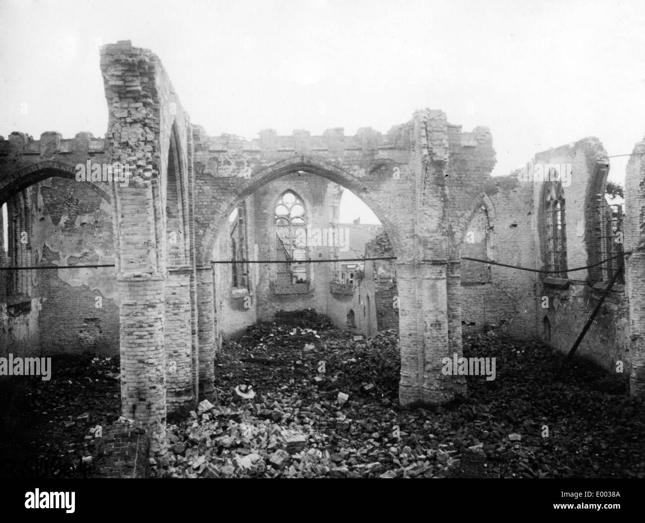 Destroyed church in Ypres during the First World War Stock Photo