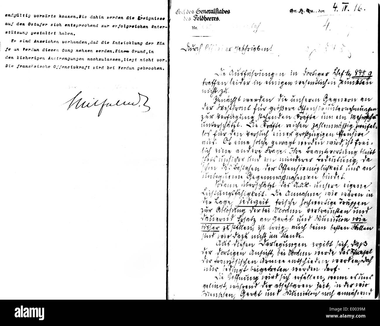 Correspondence between Crown Prince William and von Falkenhayn, 1916 Stock Photo