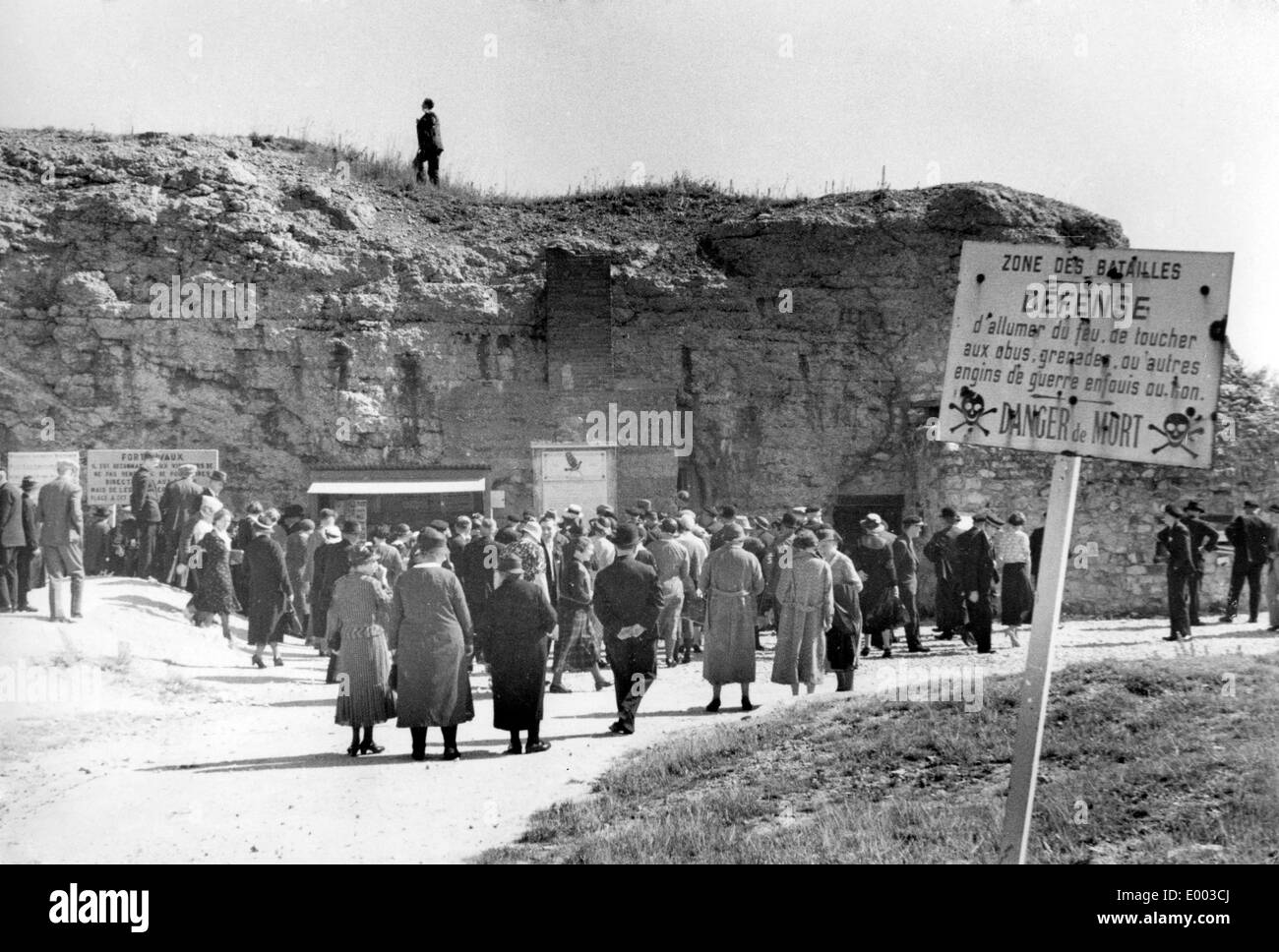 Visitors in front of Fort Vaux, 1934 Stock Photo