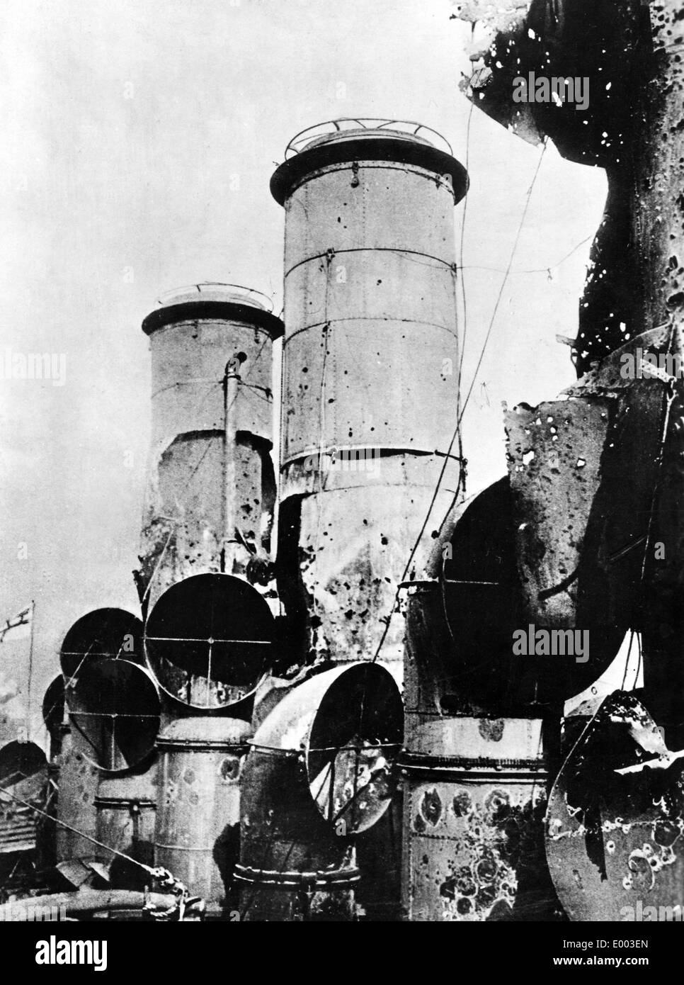 Destroyed vents of the HMS Vindictive, 1918 Stock Photo