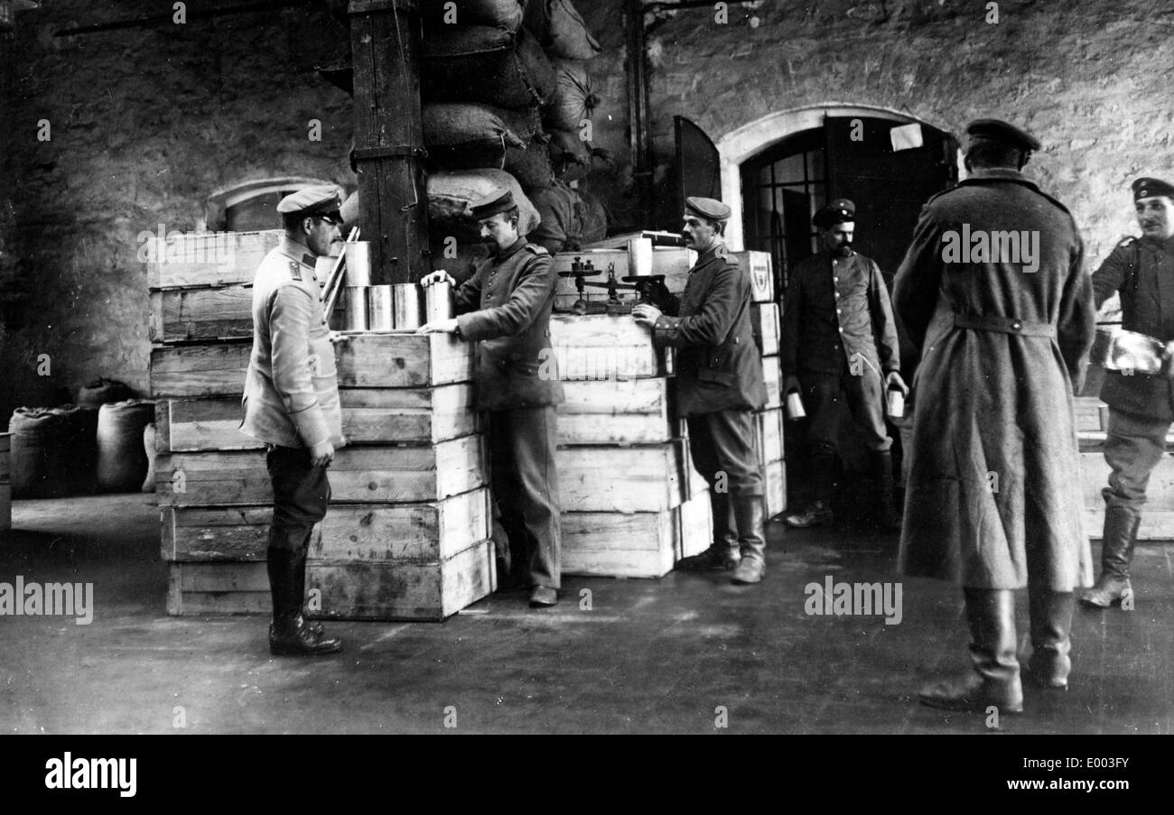 Storage room of a German war supply institution, 1917 Stock Photo