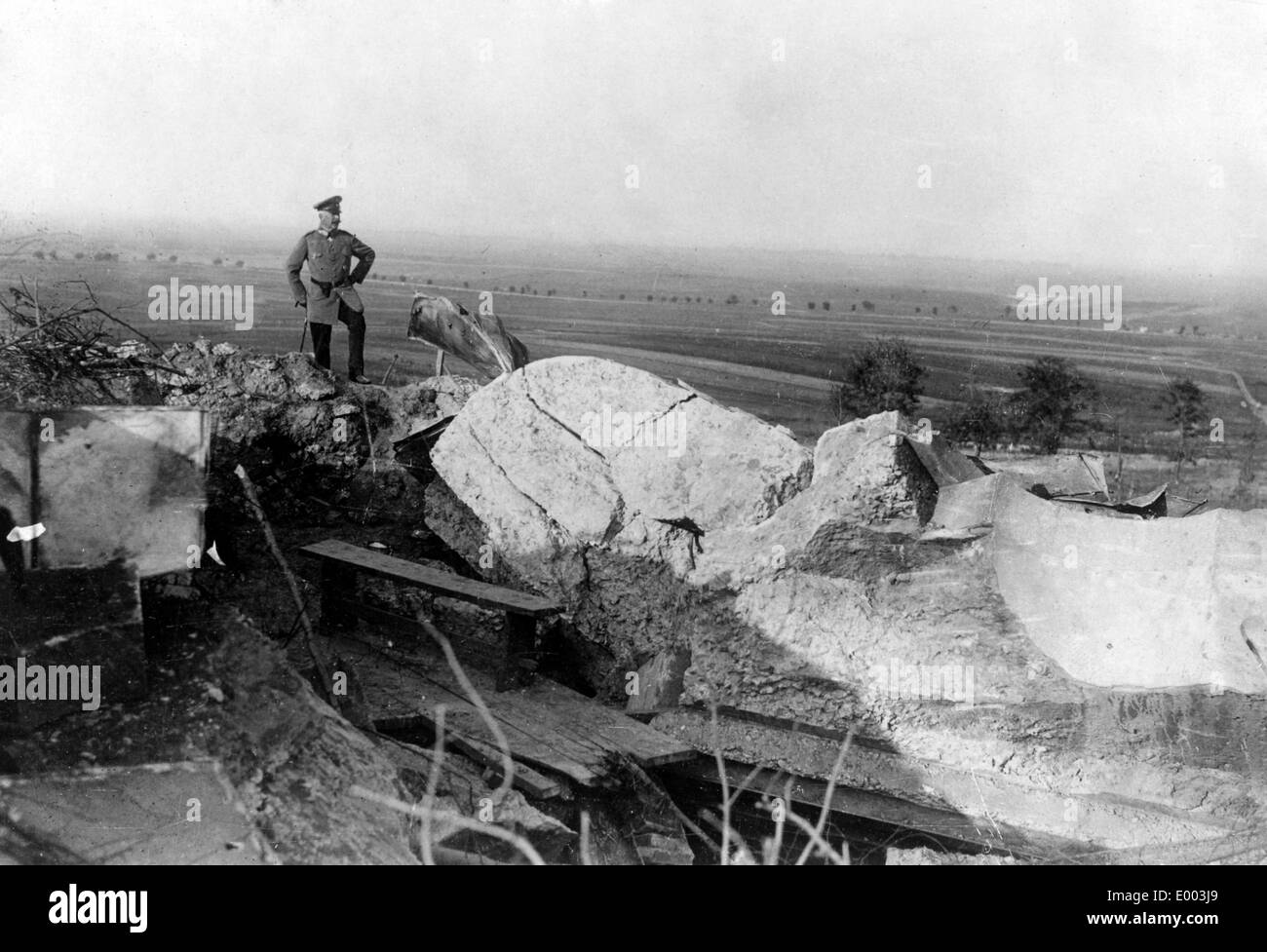 A German officer on wreckage in Przemysl, 1915 Stock Photo