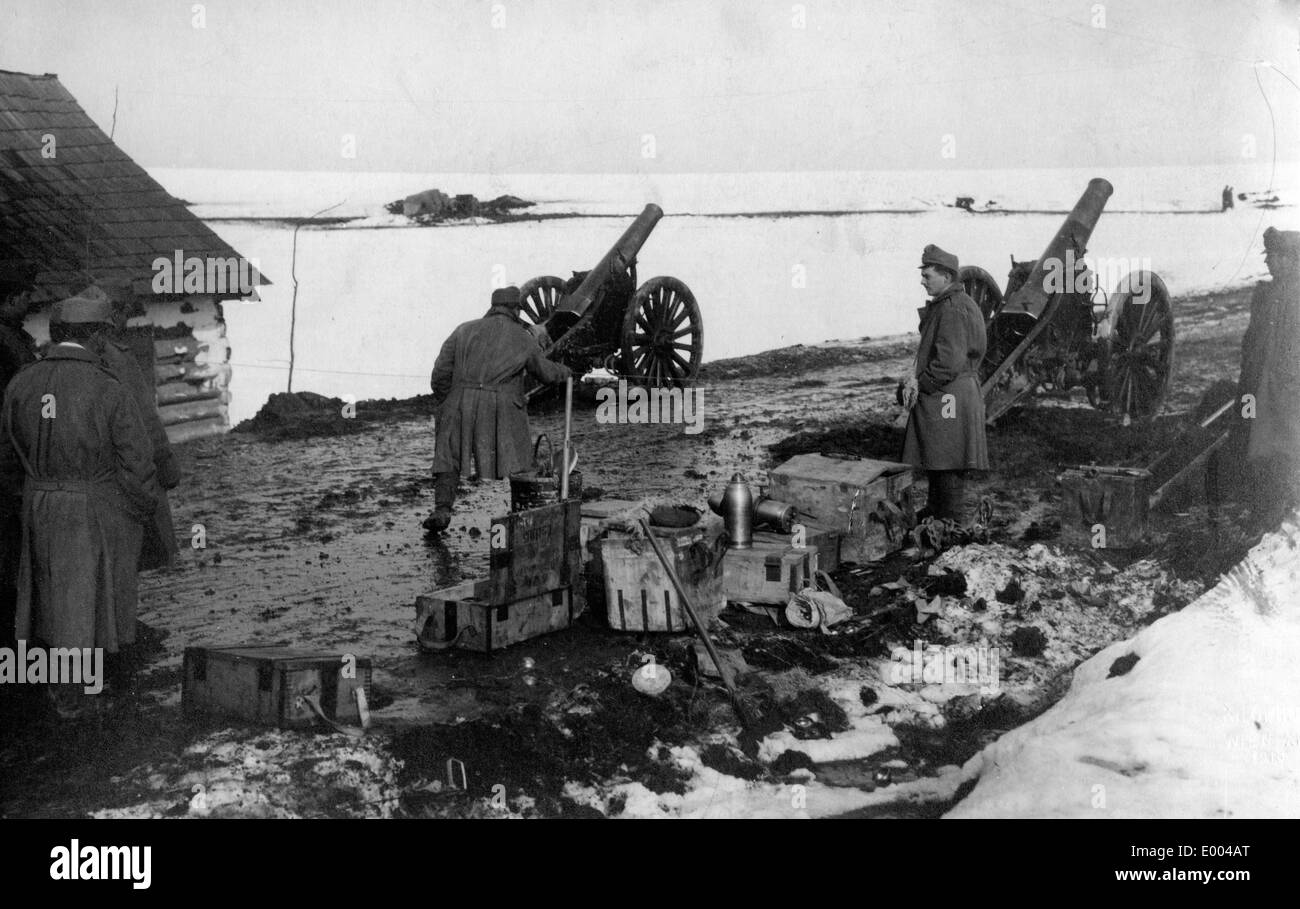 Austro-Hungarian howitzers in an artillery position, 1915 Stock Photo