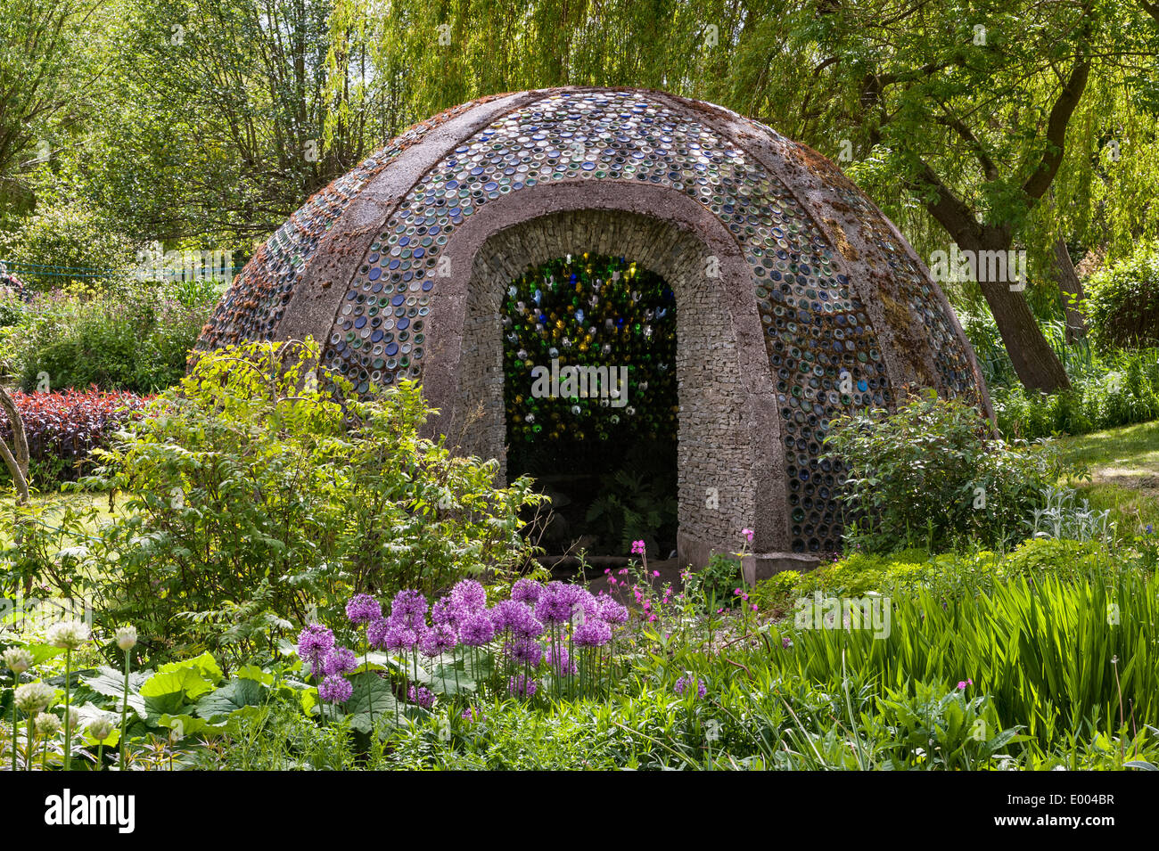 Westonbury Mill Water Gardens, Pembridge, Herefordshire. The dome, built from hundreds of wine bottles Stock Photo