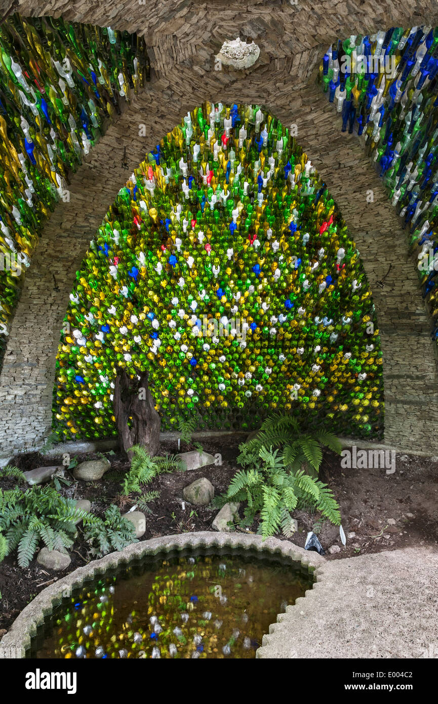 Westonbury Mill Water Gardens, Pembridge, Herefordshire. The interior of the dome, built from hundreds of wine bottles Stock Photo