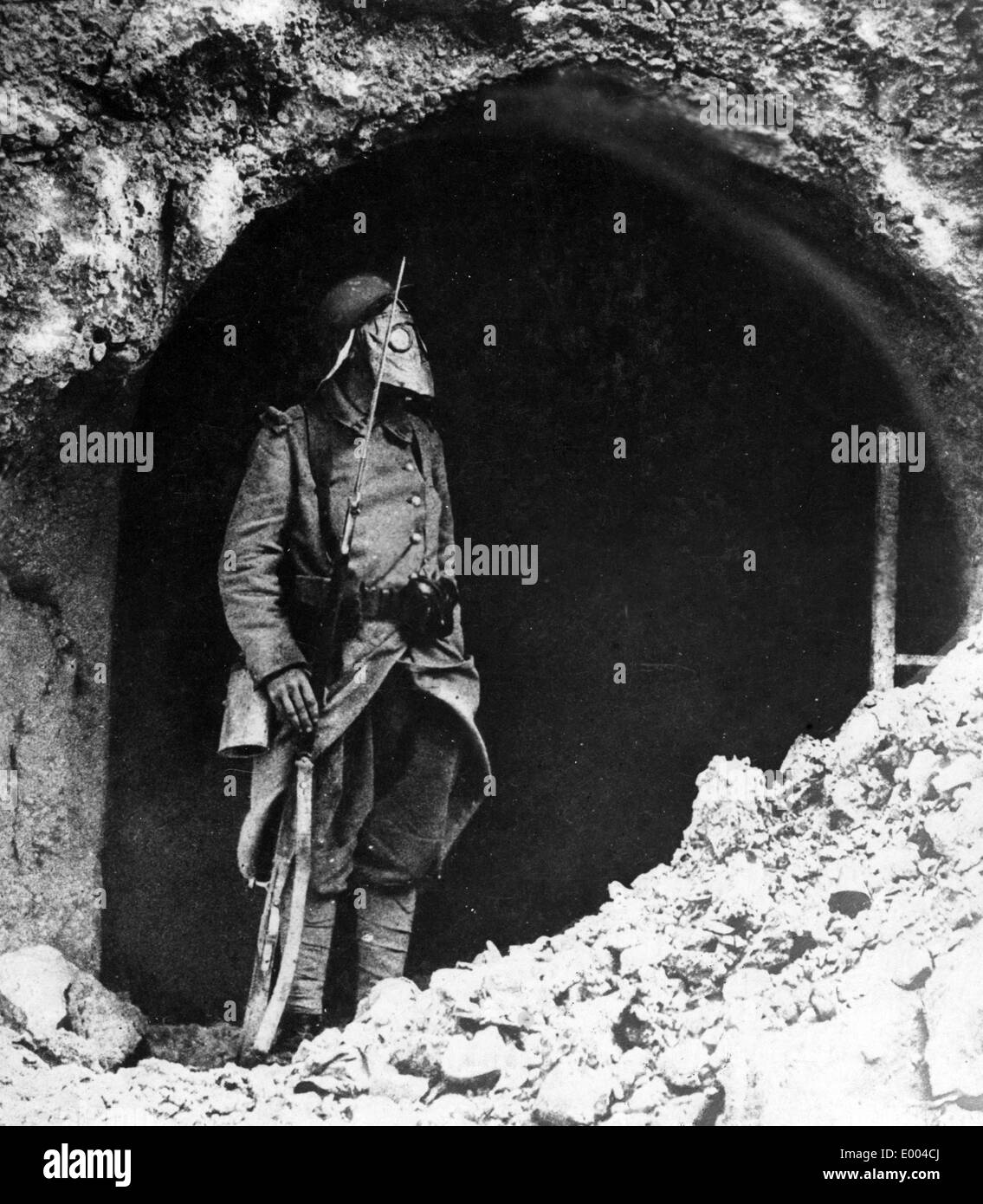 French soldier with gas mask at Verdun, 1916 Stock Photo